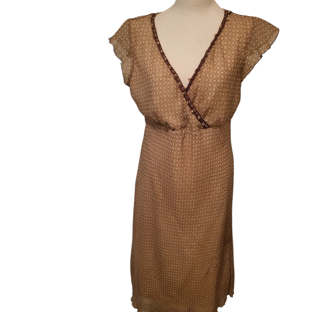 Believe Empire Waist Dress Tan/Cream sz 14